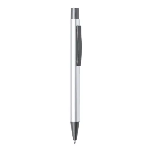 Penna a sfera in alluminio riciclato con finiture color canna di fucile e refill blu