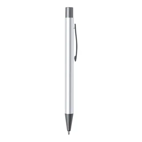 Penna a sfera in alluminio riciclato con finiture color canna di fucile e refill blu
