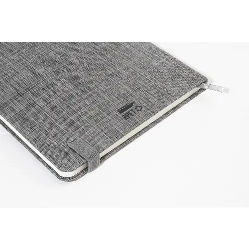 Set block note A5 in RPET fogli a righe elastico in gomma penna a sfera in metallo con rivestimento in poliestere RPET e refill blu in scatola regalo