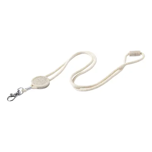 Lanyard in cotone con fibbia di sicurezza e piastrina rotonda in ecologica paglia di grano e plastica ABS