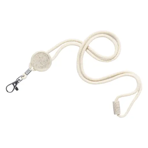 Lanyard in cotone con fibbia di sicurezza e piastrina rotonda in ecologica paglia di grano e plastica ABS