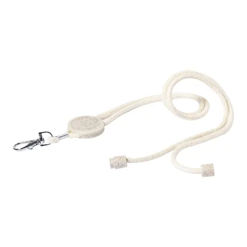 Lanyard in cotone con fibbia di sicurezza e piastrina rotonda in ecologica paglia di grano e plastica ABS