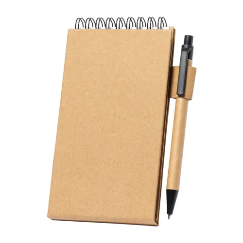 Block note pieghevole a spirale a righe e fogli adesivi con copertina in carta riciclata inclusa penna refill blu da 105×160×15mm