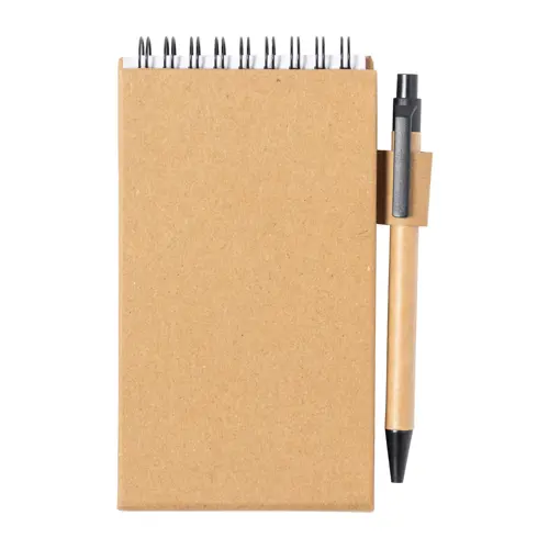 Block note pieghevole a spirale a righe e fogli adesivi con copertina in carta riciclata inclusa penna refill blu da 105×160×15mm