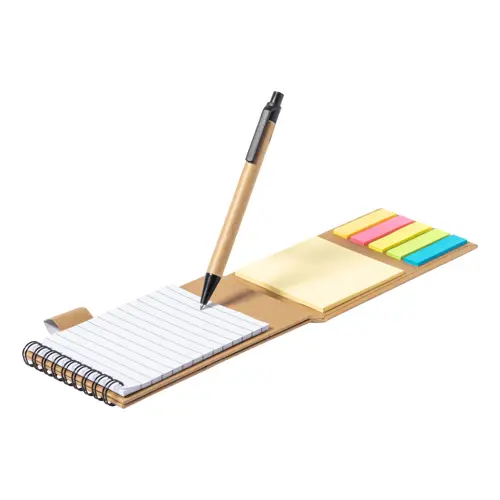 Block note pieghevole a spirale a righe e fogli adesivi con copertina in carta riciclata inclusa penna refill blu da 105×160×15mm