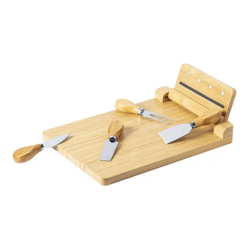 Tagliere in bambù con coltelli da formaggio inox su supporto magnetico pieghevole 300×40×214 mm