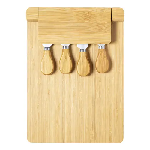 Tagliere in bambù con coltelli da formaggio inox su supporto magnetico pieghevole 300×40×214 mm