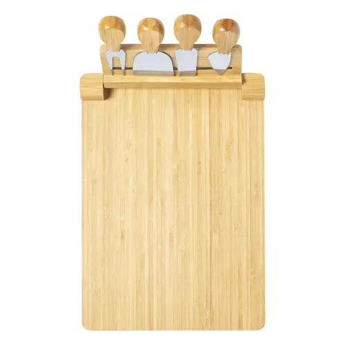 Tagliere in bambù con coltelli da formaggio inox su supporto magnetico pieghevole 300×40×214 mm