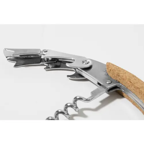 Apribottiglie e cavatappi in acciaio inox con manico in sughero 