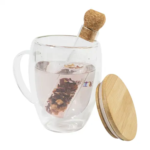 Infusore per il tè in vetro con tappo in sughero