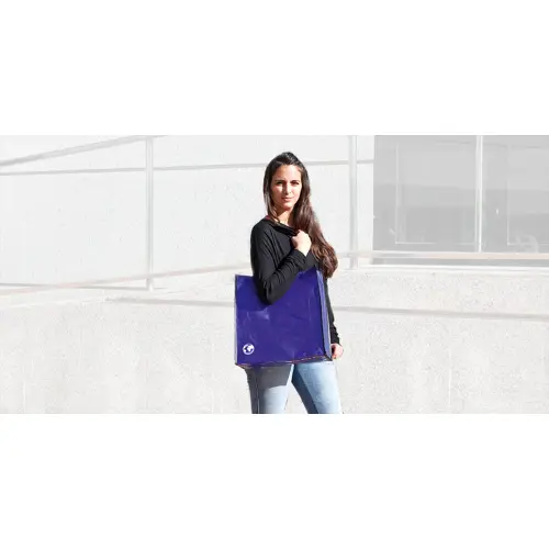 Shopper per la spesa biodegradabile con chiusura a bottone e manici lunghi disponibile in diverse colorazioni da 120gr 37x38x12cm