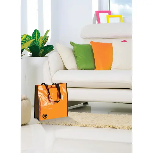 Shopper per la spesa biodegradabile con chiusura a bottone e manici lunghi disponibile in diverse colorazioni da 120gr 37x38x12cm
