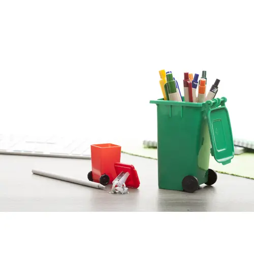 Portapenne in plastica a forma di pattumiera