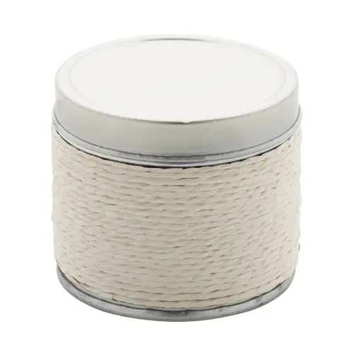 Candela profumata in confezione di latta ricoperta con lo spago