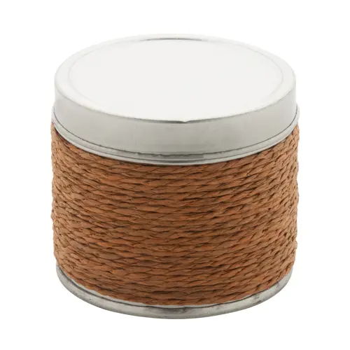 Candela profumata in confezione di latta ricoperta con lo spago