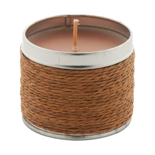 Candela profumata in confezione di latta ricoperta con lo spago