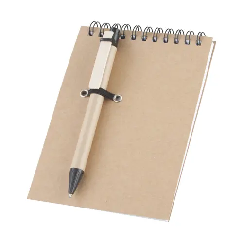 Block Notes A6 con copertina e penna a sfera in carta riciclata