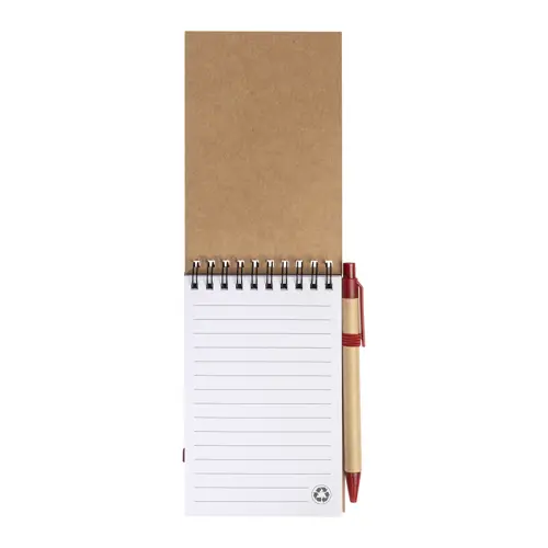 Block Notes B7  in carta riciclata e 70 fogli a righe e penna in refill blu