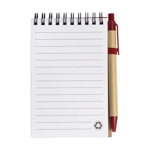 Block Notes B7  in carta riciclata e 70 fogli a righe e penna in refill blu