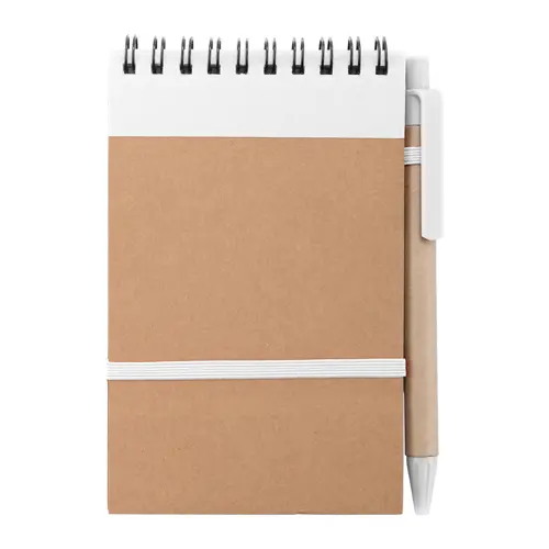 Block Notes B7  in carta riciclata e 70 fogli a righe e penna in refill blu