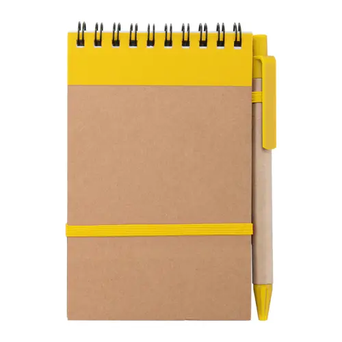 Block Notes B7  in carta riciclata e 70 fogli a righe e penna in refill blu