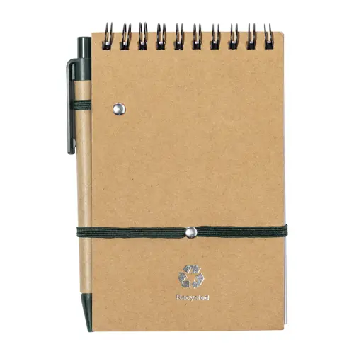Block Notes B7  in carta riciclata e 70 fogli a righe e penna in refill blu