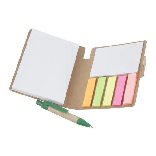 Notepad adesivo con penna a sfera in confezione di cartone