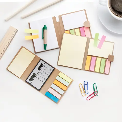 Notepad adesivo con penna a sfera in confezione di cartone
