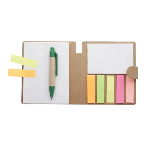Notepad adesivo con penna a sfera in confezione di cartone