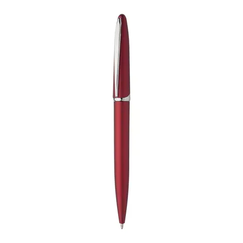 Penna a sfera in plastica colorata e clip cromata con meccanismo a rotazione e refill blu