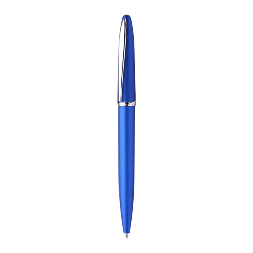 Penna a sfera in plastica colorata e clip cromata con meccanismo a rotazione e refill blu