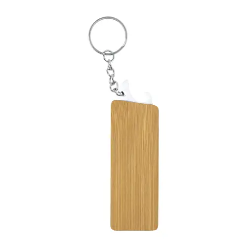 Portachiavi con utensile multifunzione apribottiglie in acciaio e bambù