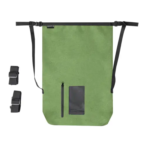 Zaino sacca impermeabile in RPET con tasca per dispositivo capacitivo chiusa da cerniera e cinghie regolabili 370×550×130mm