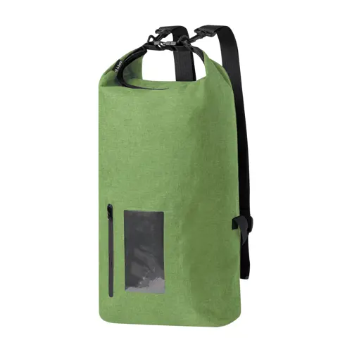 Zaino sacca impermeabile in RPET con tasca per dispositivo capacitivo chiusa da cerniera e cinghie regolabili 370×550×130mm