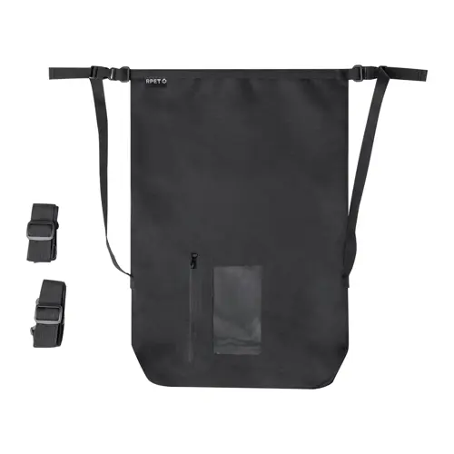 Zaino sacca impermeabile in RPET con tasca per dispositivo capacitivo chiusa da cerniera e cinghie regolabili 370×550×130mm