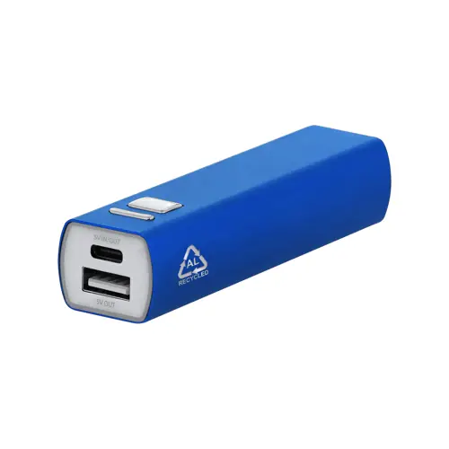 Power bank compatto in alluminio riciclato da 2600mAh