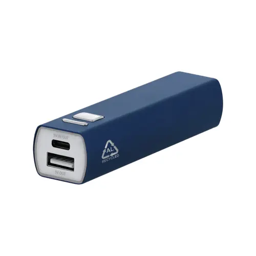 Power bank compatto in alluminio riciclato da 2600mAh