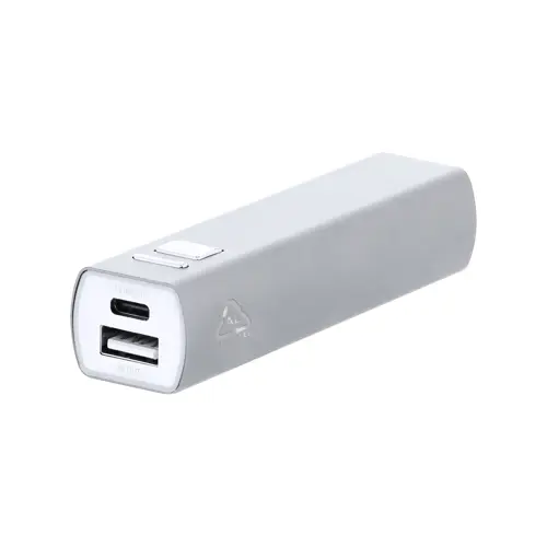Power bank compatto in alluminio riciclato da 2600mAh