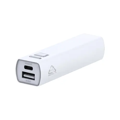 Power bank compatto in alluminio riciclato da 2600mAh