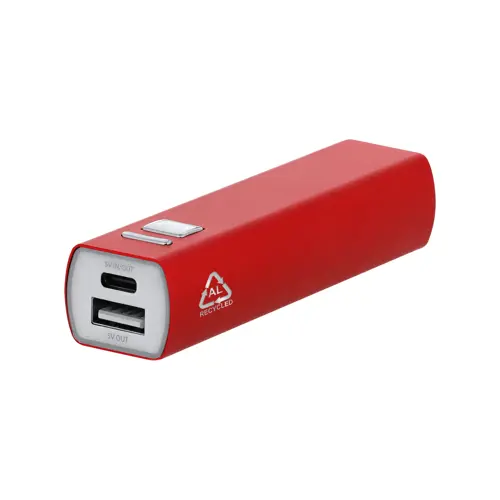 Power bank compatto in alluminio riciclato da 2600mAh