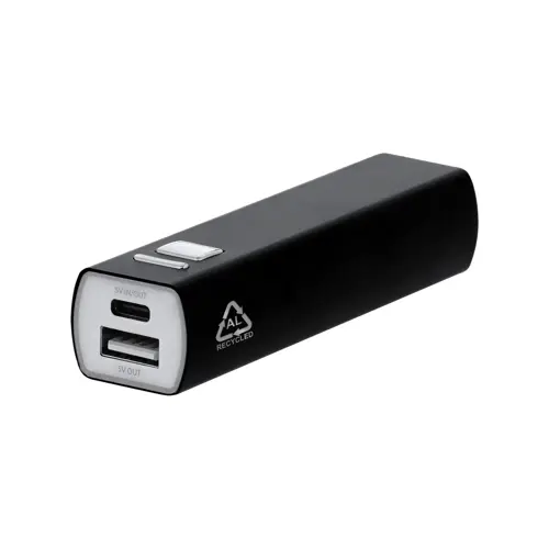Power bank compatto in alluminio riciclato da 2600mAh