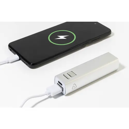 Power bank compatto in alluminio riciclato da 2600mAh