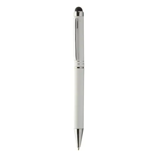 Penna a sfera in alluminio con punta touch e meccanismo a rotazione a refill blu