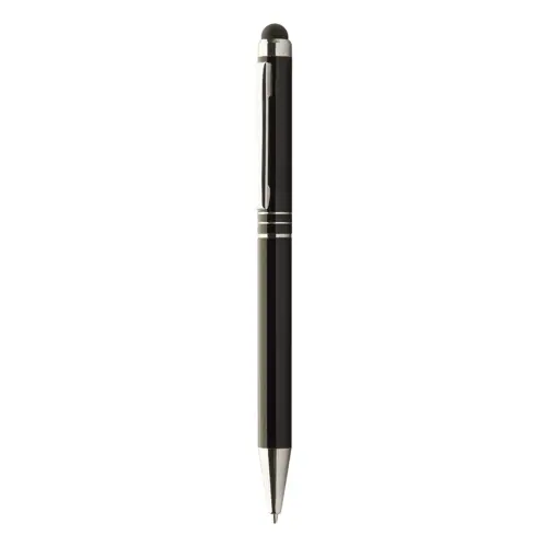 Penna a sfera in alluminio con punta touch e meccanismo a rotazione a refill blu