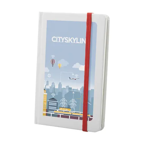 Block Notes A6 con copertina in cartoncino e 80 fogli neutri e con elastico e segnapagine in coordinato