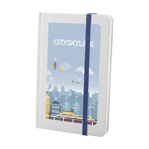 Block Notes A6 con copertina in cartoncino e 80 fogli neutri e con elastico e segnapagine in coordinato