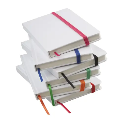 Block Notes A6 con copertina in cartoncino e 80 fogli neutri e con elastico e segnapagine in coordinato