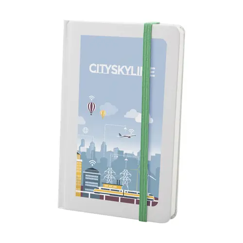 Block Notes A6 con copertina in cartoncino e 80 fogli neutri e con elastico e segnapagine in coordinato