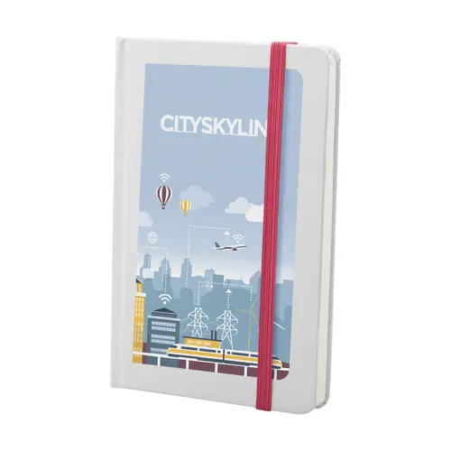 Block Notes A6 con copertina in cartoncino e 80 fogli neutri e con elastico e segnapagine in coordinato