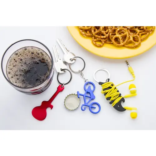 Portachiavi apribottiglie in alluminio a forma di bicicletta